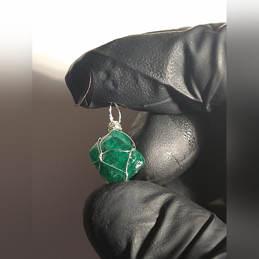 Natural Emerald Translucent Crystal Pendant in Sterling Silver